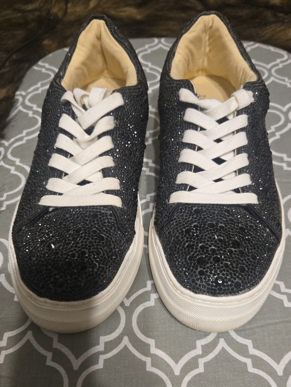 Betsey Johnson Black Glitter Platform Sneakers - Women Size 8